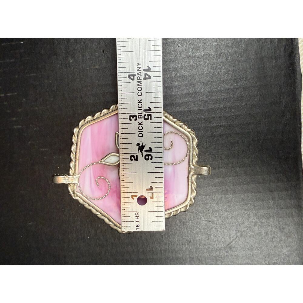 Stained Glass Trinket Box Hexagon Pink Flower Star Top Etched Glass Bottom - Picture 9 of 10
